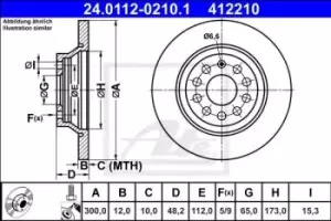 Image of ATE Brake disc 24.0112-0210.1 Brake rotor,Brake discs VW,AUDI,SKODA,Golf VII Schragheck (5G1, BQ1, BE1, BE2),Passat Variant (3G5, CB5)