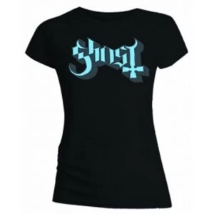 Image of Ghost Blue Grey Keyline Logo Skinny Ladies T Shirt: X Larg