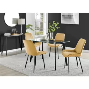 Image of Furniturebox Malmo Rectangular Glass and Black Wooden Leg Modern Industrial Dining Table & 4 Mustard Pesaro Black Leg Velvet Chairs