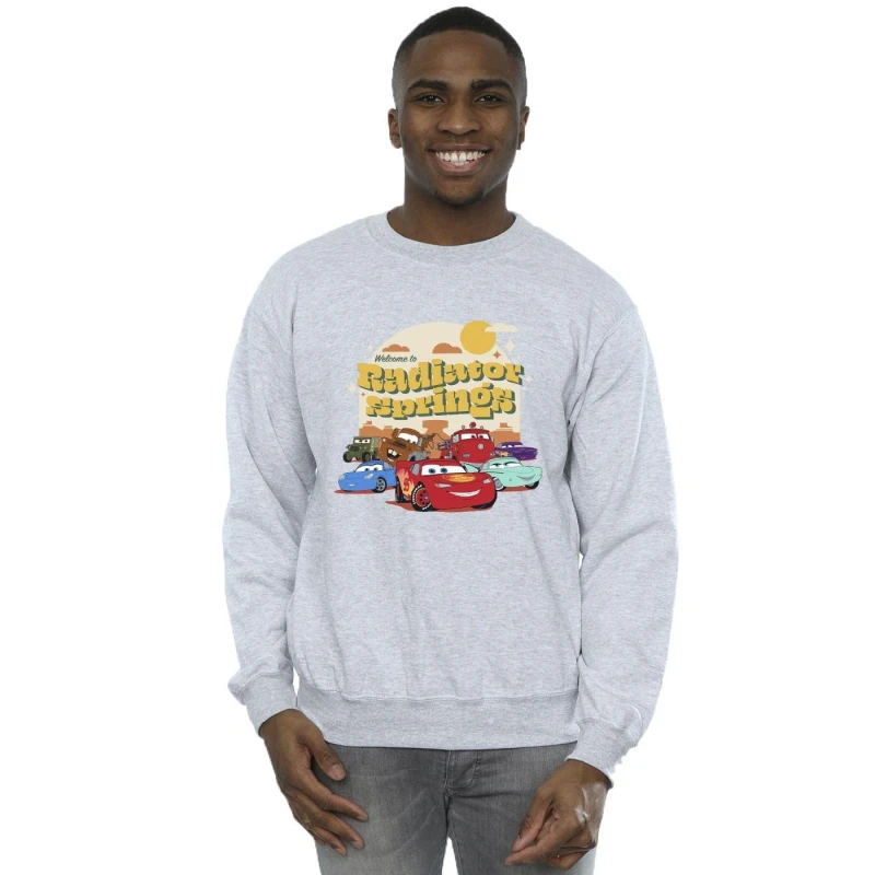 Image of Disney Men Cars Radiator Springs Group Sweatshirt in Grey Size: Small Grey S Male 5063283485853