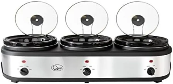 Image of Quest 3-Pot Stainless Steel Slow Cooker Buffet Server 16530