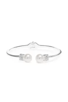 Image of Silver And Pearl And Pave Open Bangle