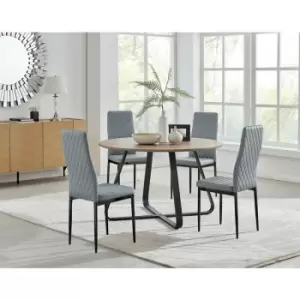 Image of Santorini Brown Round Dining Table And 4 Grey Milan Black Leg Chairs - Elephant Grey