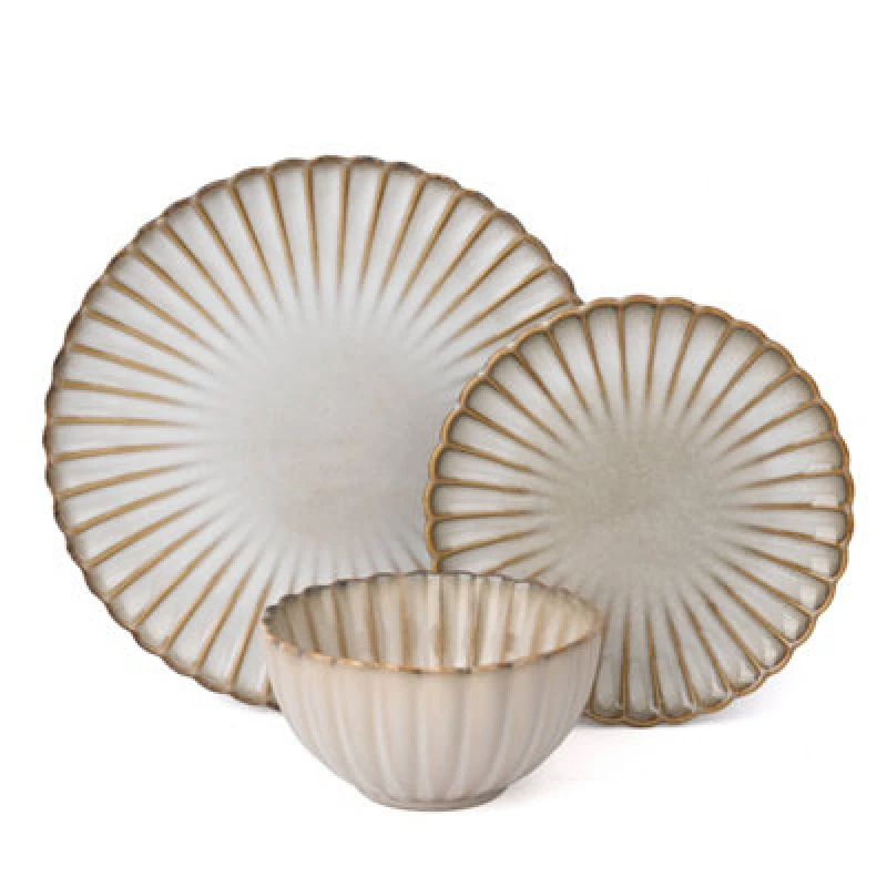 Image of 12Pc Reactive Glaze Petal Dinner Set