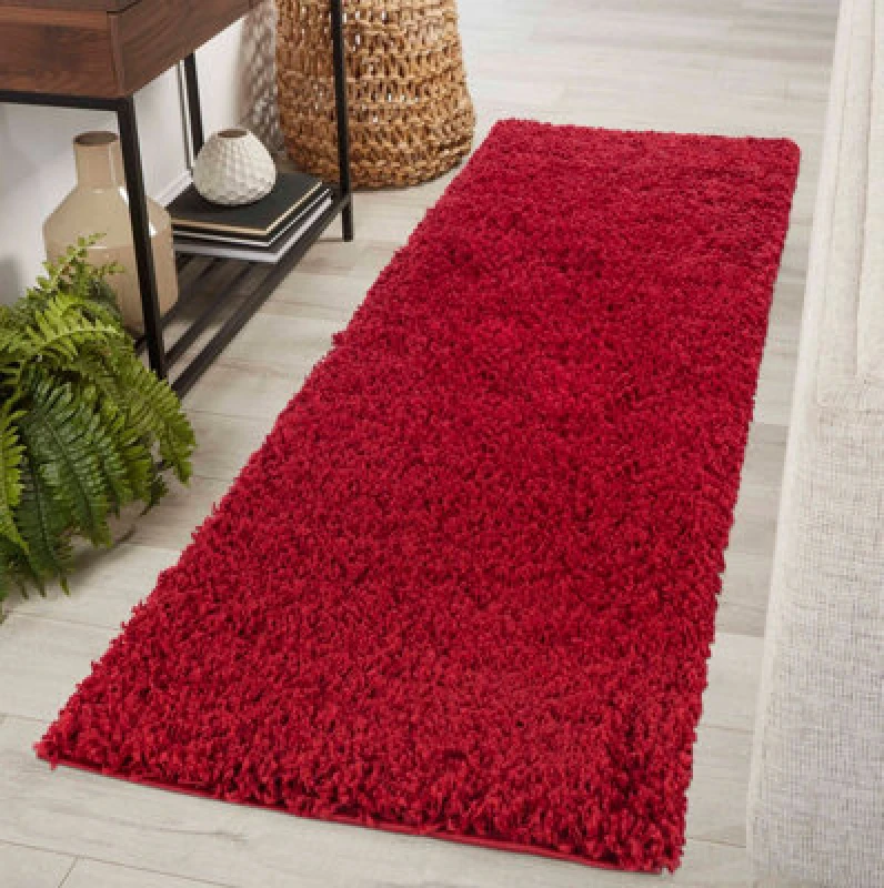 Image of Desire Rugs Plain Living Room Shaggy Area Rugs Red Runner 60X220 Cm
