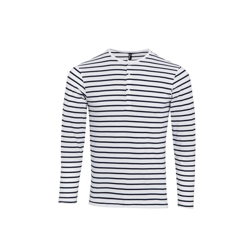 Image of Premier Long John Stripe Roll Sleeve T-Shirt Off White male