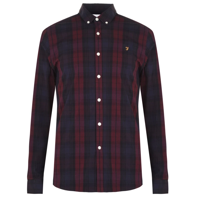 Image of Farah Brewer Checked Shirt - Red Red XS