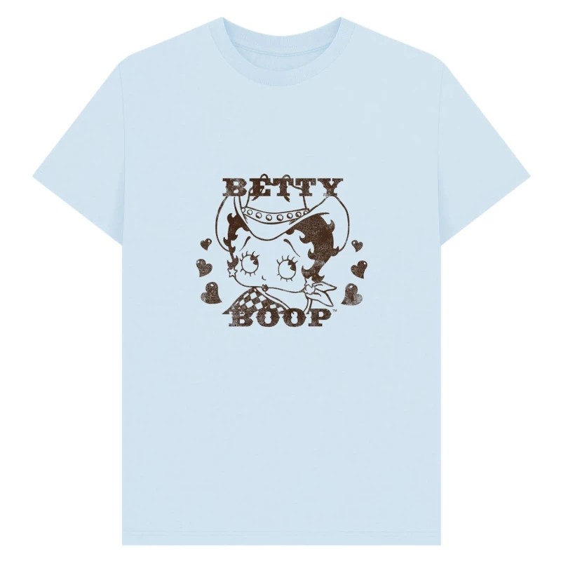 Image of Betty Boop Mens Cowgirl T-Shirt in Light Blue Size: Small Light Blue Male S