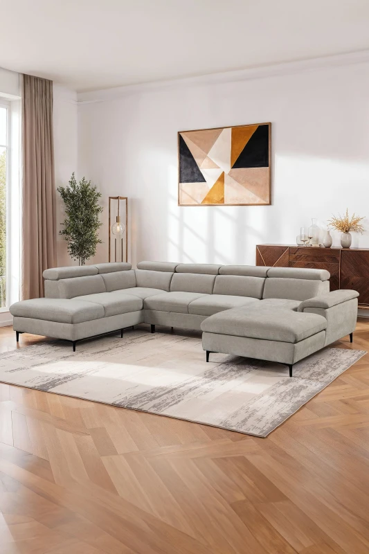 Image of More4Homes Leon Fabric Pull Out Corner Sofa Bed Beige