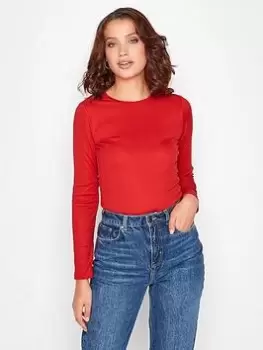 Image of Long Tall Sally Ribbed Long Sleeve Bodysuit - Red , Red, Size 20, Women