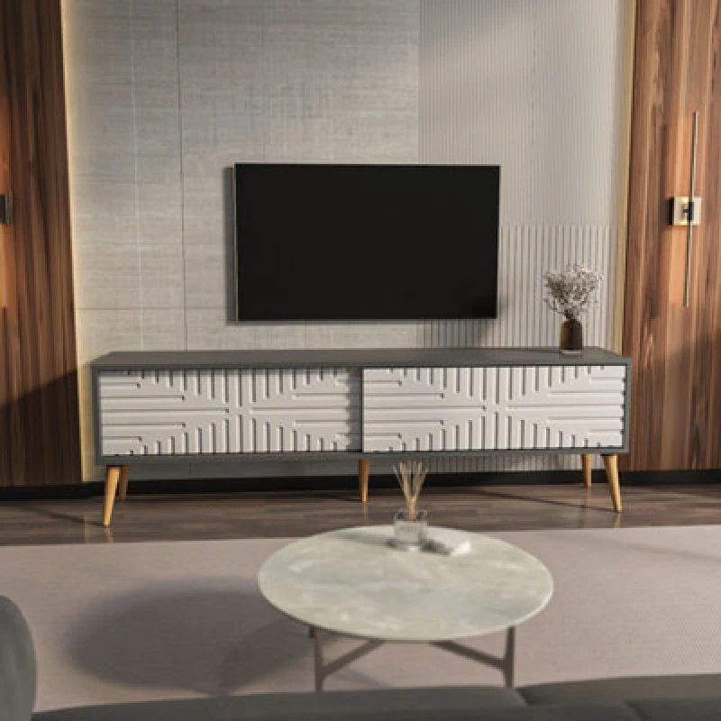 Image of Decorotika Modern Riso TV Stand Anthracite And White