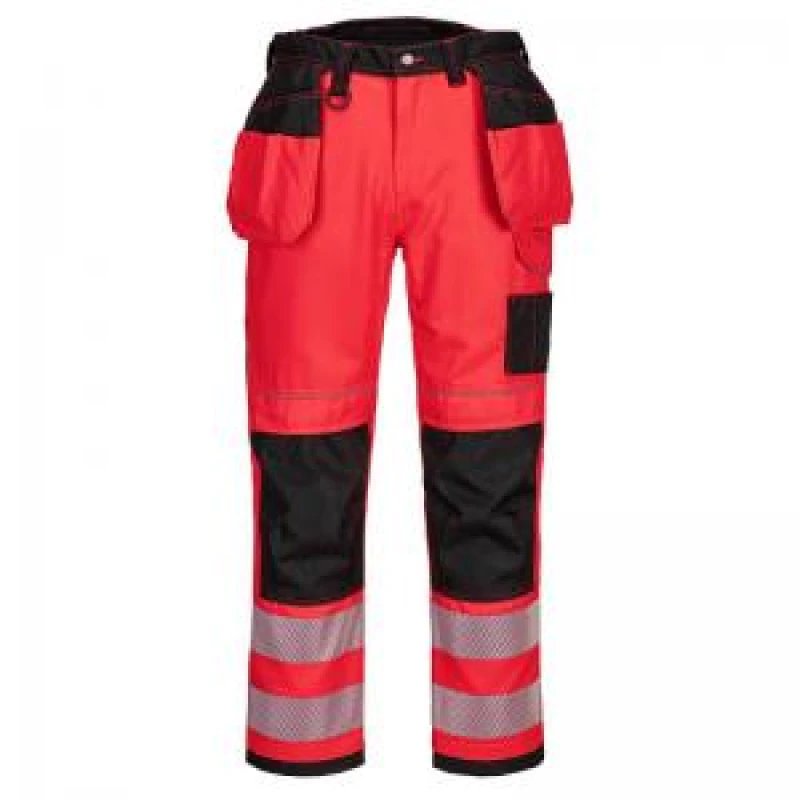 Image of Portwest PW3 Hi Vis Holster Pocket Work Trousers T501RBK42 Colour: Red / Black