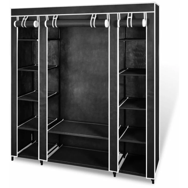 Image of vidaXL Wardrobe with Compartments and Rods Black Fabric Closet Rack Storage