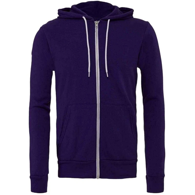 Image of Bella + Canvas Mens Fleece Full Zip Hoodie in Purple Size: XS Purple Male XS