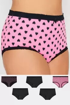 Image of 5 Pack Curve Pink & Black Love Heart Full Briefs