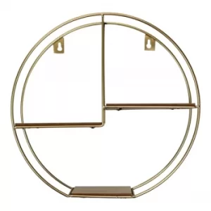 Image of Gold Round Metal Wall Shelf with 3 Shelves, 34cm