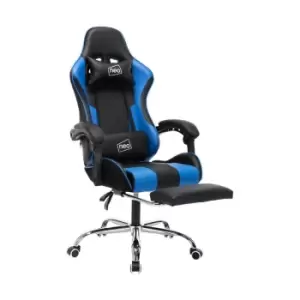 Image of Neo Direct Blue Leather Gaming Racing Recliner Chair With Footrest