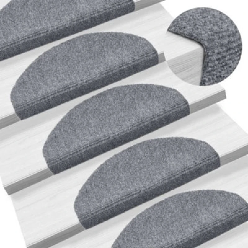 Image of vidaXL 15x Self-adhesive Stair Mats Needle Punch 65x21x4cm Light Grey Rugs