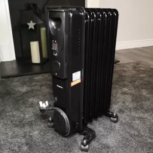 Image of 1500w 1.5kw 7 Fin Slim Line Black Oil Filled Radiator Heater