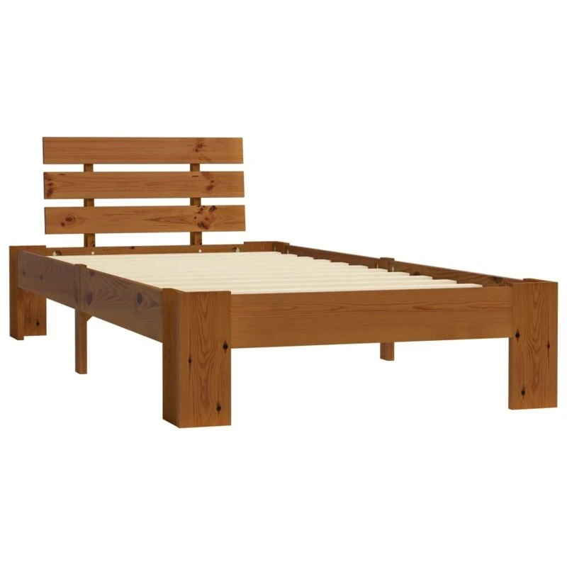 Image of vidaXL Solid Pine Wood Bed Frame Honey Brown 90x200cm Single Bed Furniture