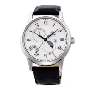 Image of Orient Bambino Sun & Moon Mechanical White Dial Black Leather Strap Mens Watch RA-AK0008S10B