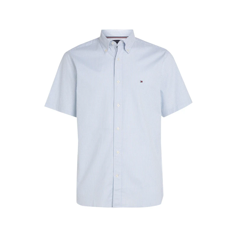 Image of Tommy Hilfiger Mens Striped Short-Sleeve Oxford Shirt Cloudy Blue male S
