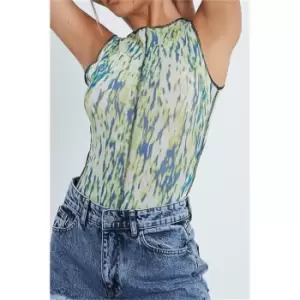 Image of I Saw It First Green Textured Mesh Print Seam Detail Racer - Green