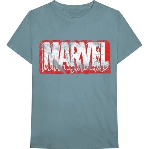 Image of Marvel Comics - Distressed Dripping Logo Unisex Medium T-Shirt - Blue