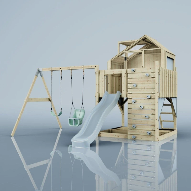 Image of OutdoorToys PolarPlay Kids Climbing Tower & Playhouse - Swing Saga Mist in Beige Beige Unisex