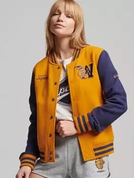 Image of Superdry Vintage Collegiate Jrsy Bomber - Yellow, Yellow, Size 16, Women