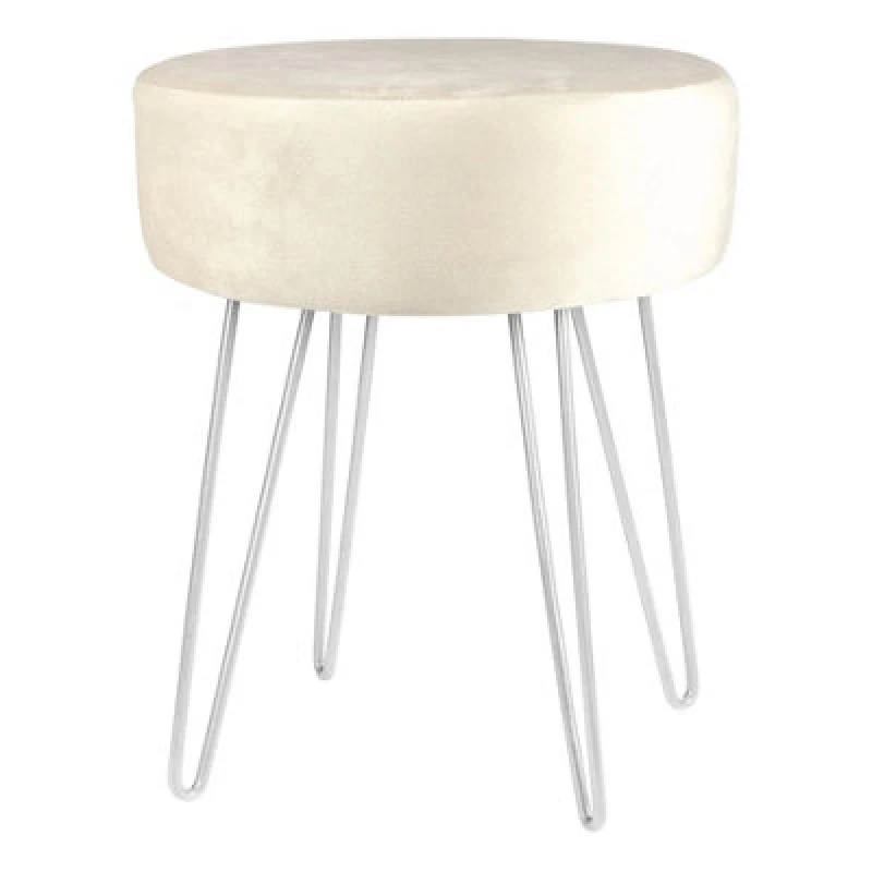 Image of Harbour Housewares Velvet Footstool - Round Modern Dressing Table Footstool Vanity Seat Chairs - 40 X 35Cm - Cream/silver