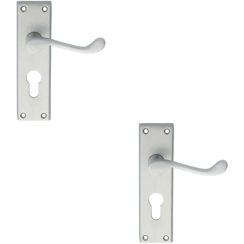 Image of Loops 2x PAIR Victorian Scroll Handle on Euro Lock Backplate 150 x 43mm Satin Chrome Multi