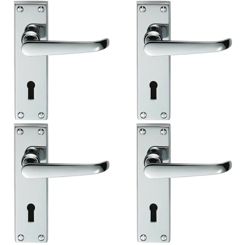 Image of Loops 4x PAIR Straight Victorian Handle on Lock Backplate 150 x 42mm Polished Chrome Multi