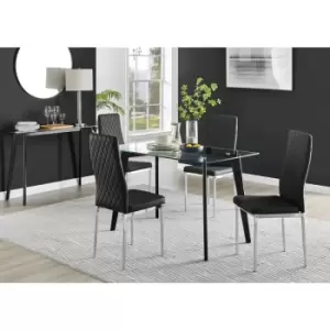 Image of Furniturebox Malmo Rectangular Glass and Black Wooden Leg Modern Industrial Dining Table & 4 Black Milan Chrome Leg Faux Leather Chairs