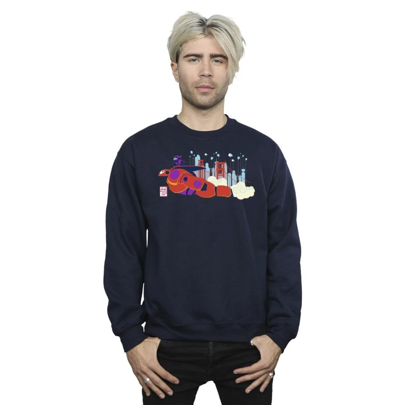 Image of Disney Men Big Hero 6 Baymax Hiro Bridge Sweatshirt in Navy Size: Small Navy S Male 5059934876248