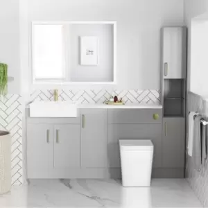 Image of 1800mm - 2100mm Grey Toilet and Sink Unit with Tall Cabinet Marble Effect Worktop and Brushed Brass Fittings - Coniston