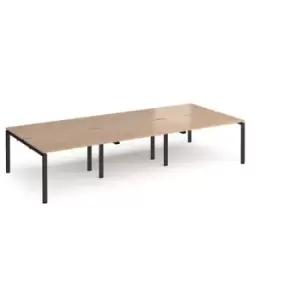 Image of Bench Desk 6 Person Rectangular Desks 3600mm Beech Tops With Black Frames 1600mm Depth Adapt