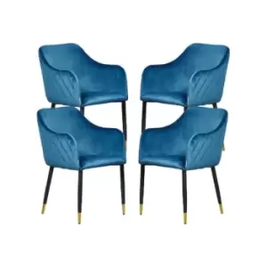 Image of Verona Velvet Upholstered Dining Chairs with Gold end Caps - Set of 4 - Blue - Blue