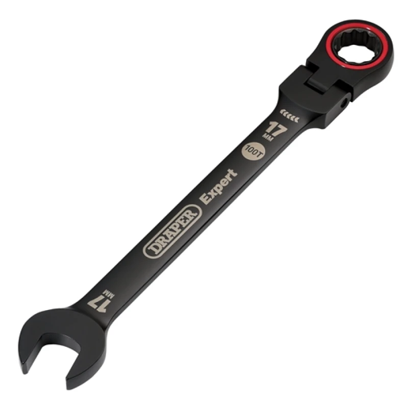 Image of Draper Expert HI-TORQ Metric Flexible Head Ratchet Combination Spanner, 17mm, Black 3924
