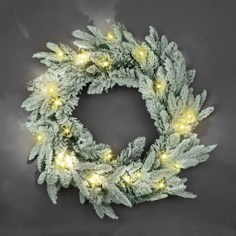 Image of Shatchi 55cm Prelit Lapland Fir Green Christmas Wreath Silver