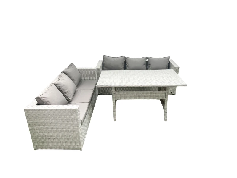 Image of Fimous Rattan Garden Furniture Set 6 Seater Outdoor Sofa Set with Dining Table Light Grey Mixed Light Grey