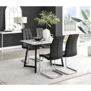Image of Furniturebox Carson White Marble Effect Recatngular 120cm Dining Table & 4 Black Murano Faux Leather Chairs