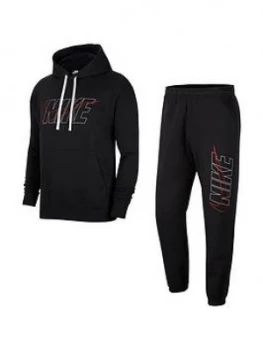 Image of Nike Sportswear Hooded Fleece Tracksuit - Black