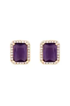 Image of Rose Gold Plated Amethyst Cubic Zirconia Cushion Stud Earrings