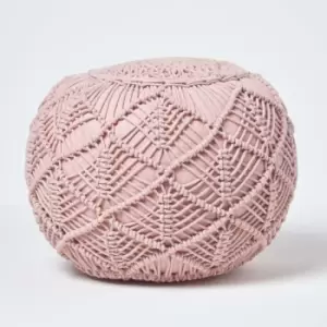 Image of Blush Pink Crochet Knitted Pouffe 40 x 50cm - Blush Pink - Homescapes