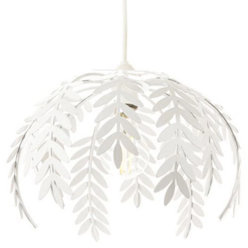 Image of Happy Homewares Traditional Fern Leaf Design Ceiling Pendant Light Shade In White Gloss Finish