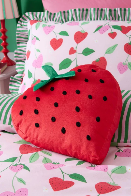 Image of Bedlam Strawberry 3D Soft Touch Filled Cushion Red