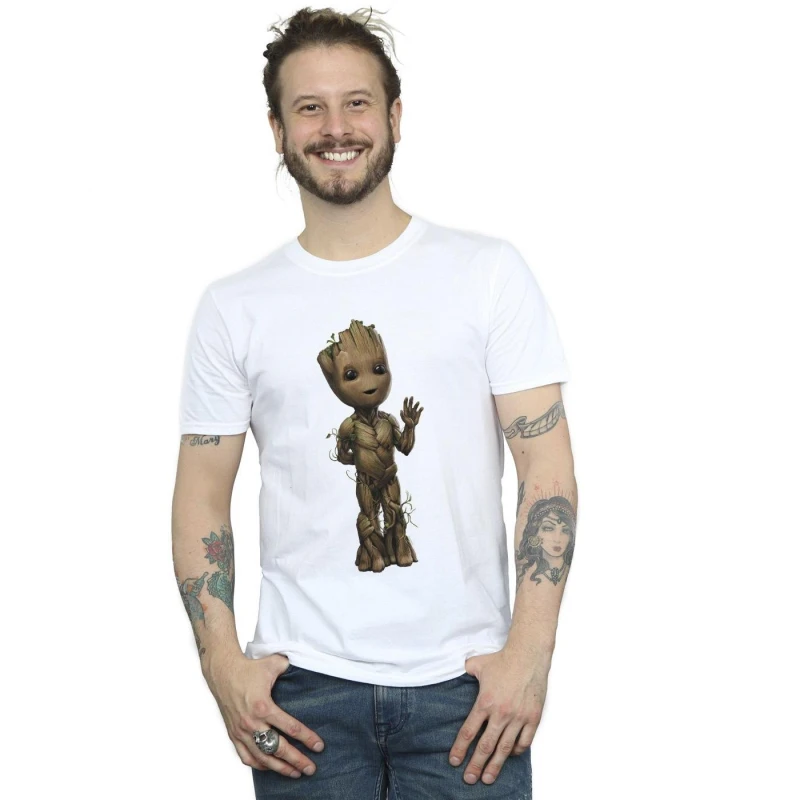 Image of Marvel Marvel Men I Am Groot Wave Pose T-Shirt in White Size: Small White S Male 5059934840409