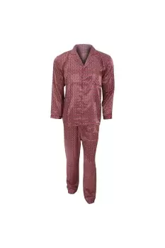Image of Traditional Patterned Long Sleeve Satin Shirt & Bottoms Pyjamas/Nightwear Set
