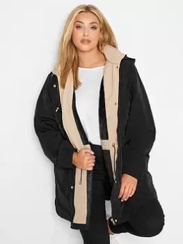 Image of Yours Curve Hooded Lined Pocket Parka - Black, Size 22-24, Women
